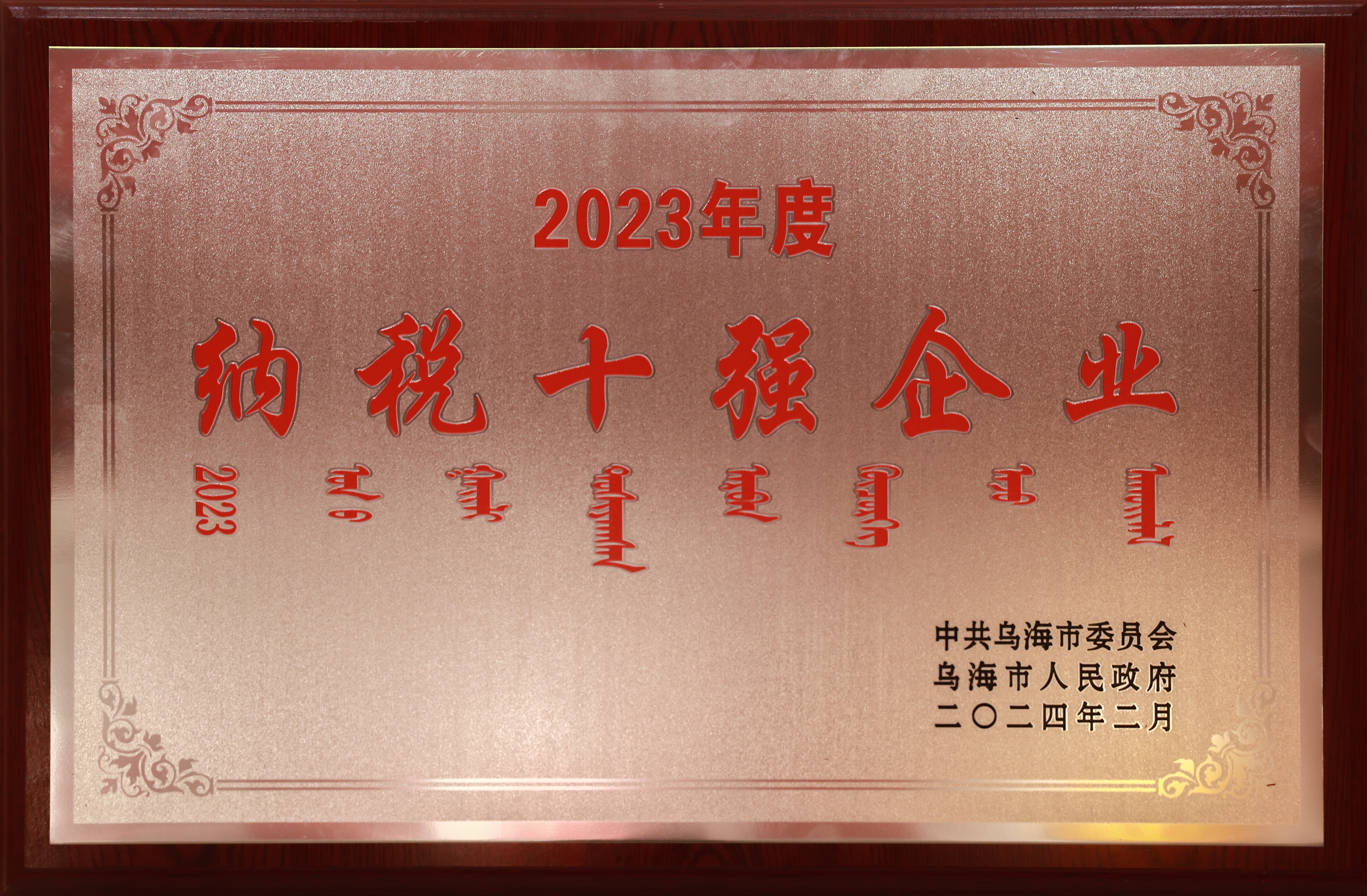 烏海市人民政府2023年度納稅十強企業